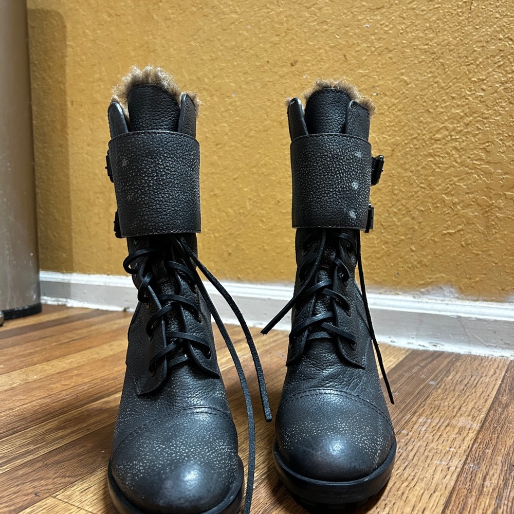 Tory Burch Gray Broome Combat Boots With Shearling Lining Women's - Picture 4 of 9
